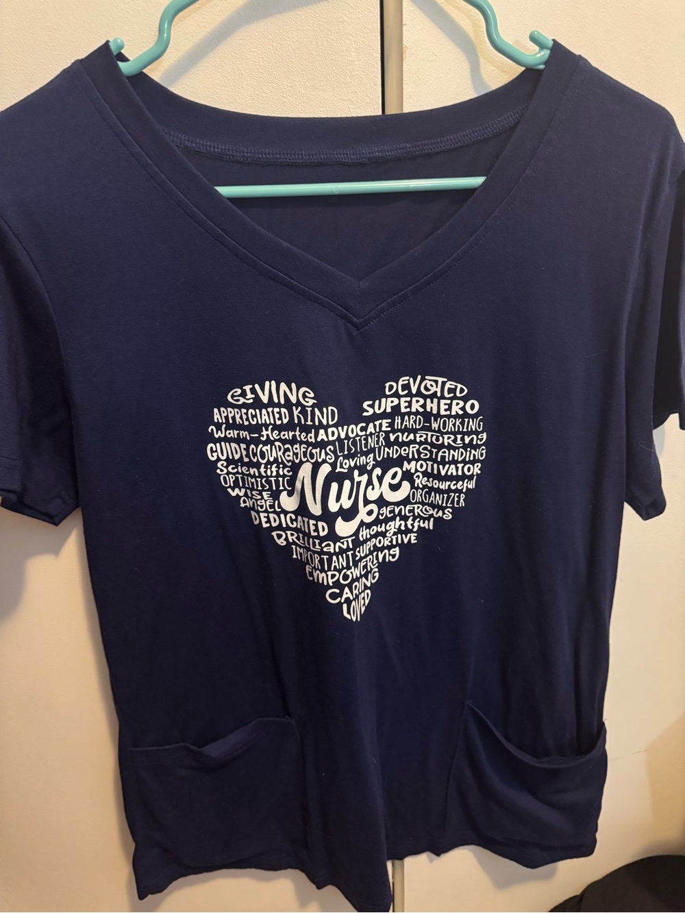 Nurse Heart Graphic V-Neck Tee - Navy